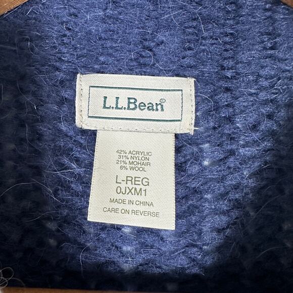 LL Bean Sweater Blue Cream Mohair Wool Cable Knit Roll Neck Twist Size Large - Picture 6 of 13